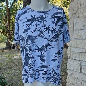All Saints Men's Tropical Black White Hawaiian T-shirt Oversized Large